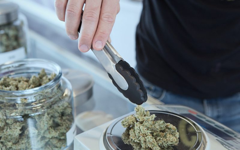 person holding grey tongs and kush